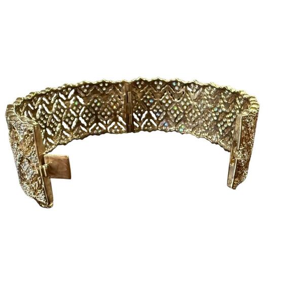 Vintage Gold Tone Bracelet with Rhinestones Cuff Style - Picture 3 of 5